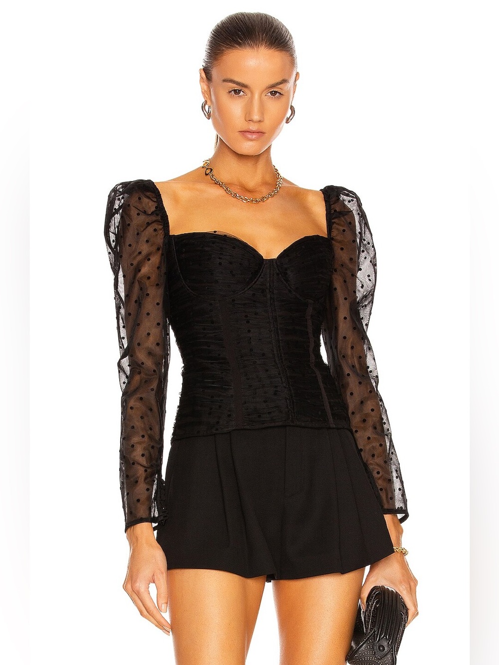SELF-PORTRAIT Dot Mesh Gathered Top size 2